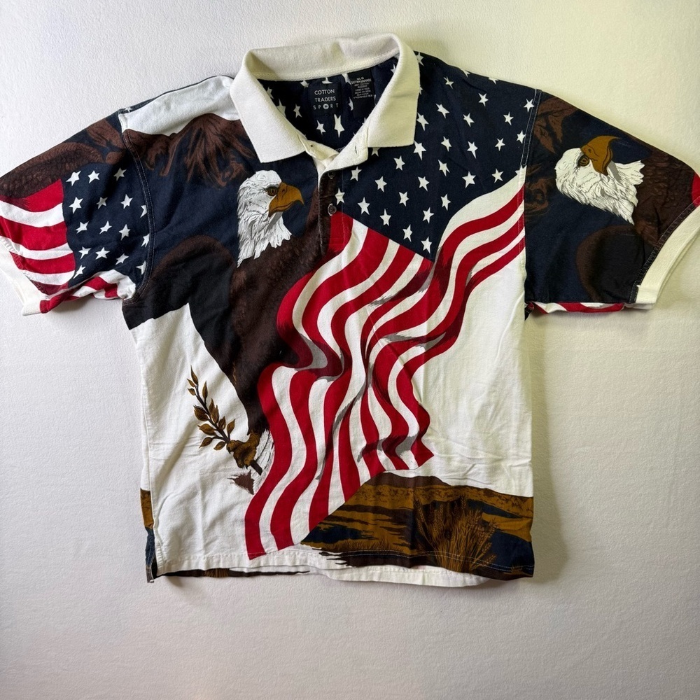 Vintage Patriotic Eagle Polo Shirt - Red, White, Blue